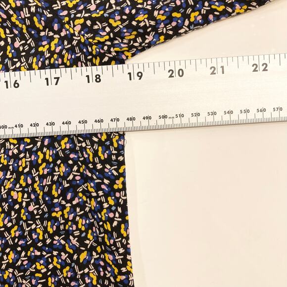 NWOT MAEVE ANTHROPOLOGIE Top XS Blue Yellow Abstract Pleated Button-Up 3/4-Sleev - Picture 10 of 12